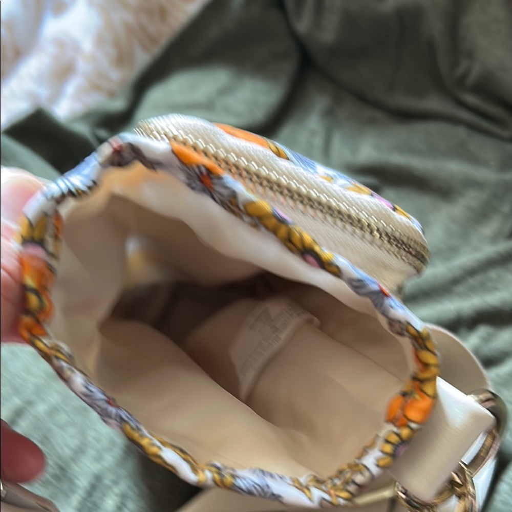Cream and Orange Crossbody Bag with Floral Design - Picture 2 of 6